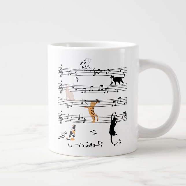Cat Playing Note Music, Naughty Cat Gift, Cute Cat Giant Coffee Mug (Right)