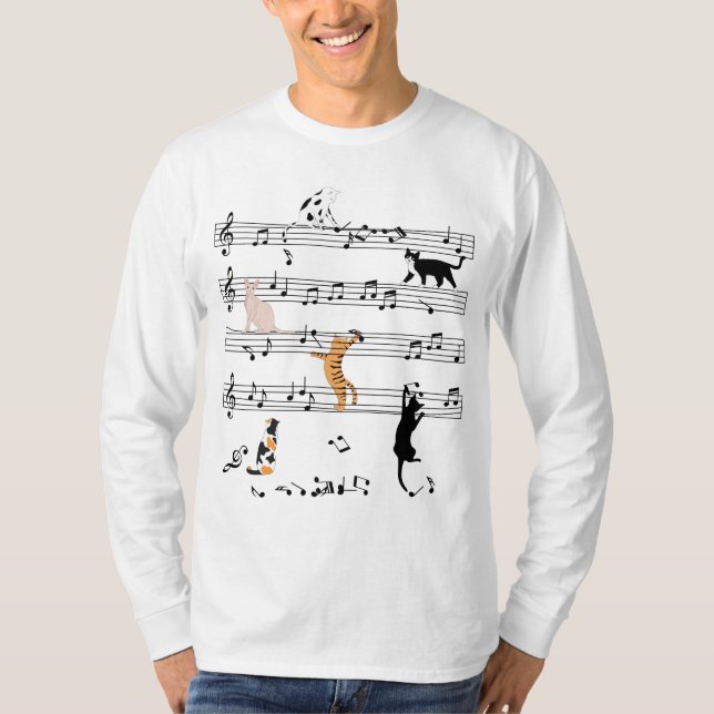 Cat Playing Note Music, Naughty Cat Gift, Cute Cat T-Shirt (Front)