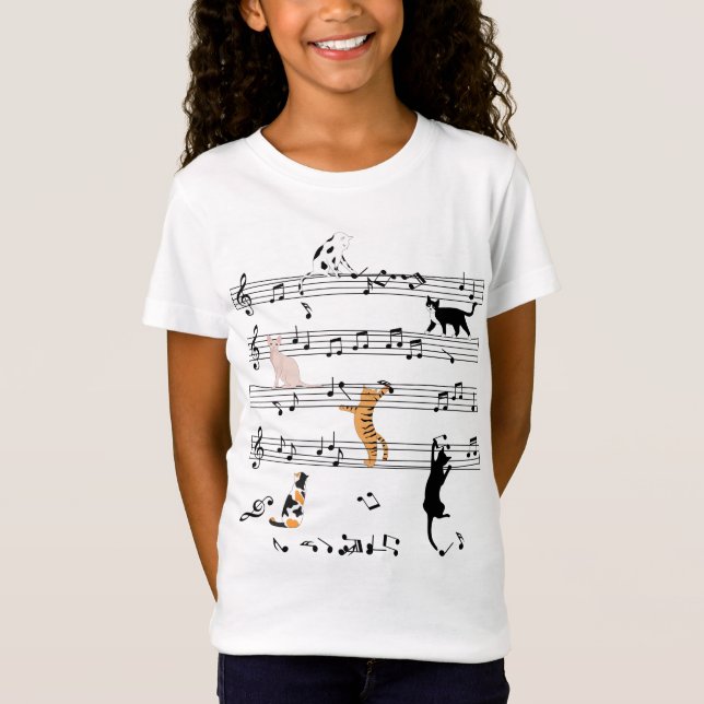 Cat Playing Note Music, Naughty Cat Gift, Cute Cat T-Shirt (Front)