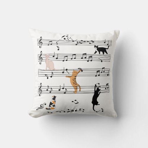 Cat Playing Note Music Naughty Cat Gift Cute Cat Throw Pillow