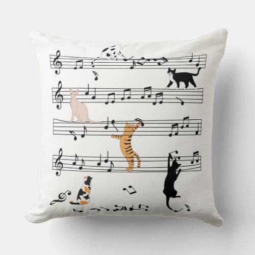 Cat Playing Note Music Naughty Cat Gift Cute Cat Throw Pillow