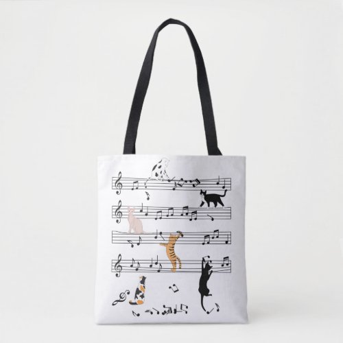 Cat Playing Note Music Naughty Cat Gift Cute Cat Tote Bag
