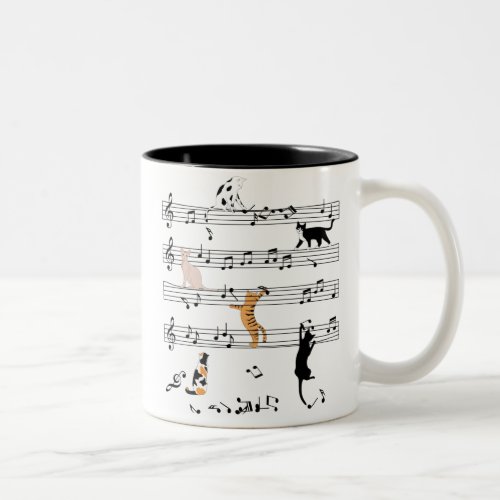 Cat Playing Note Music Naughty Cat Gift Cute Cat Two_Tone Coffee Mug
