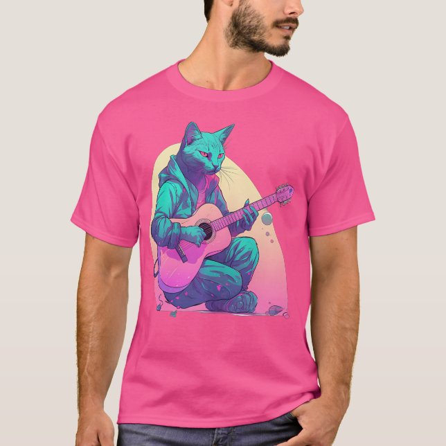 Cat Playing On Acoustic Guitar T-Shirt (Front)