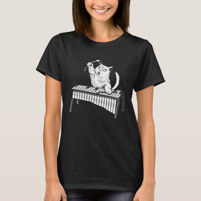 Cat Playing Percussion Musical Instrument Xylophon T-Shirt (Front)