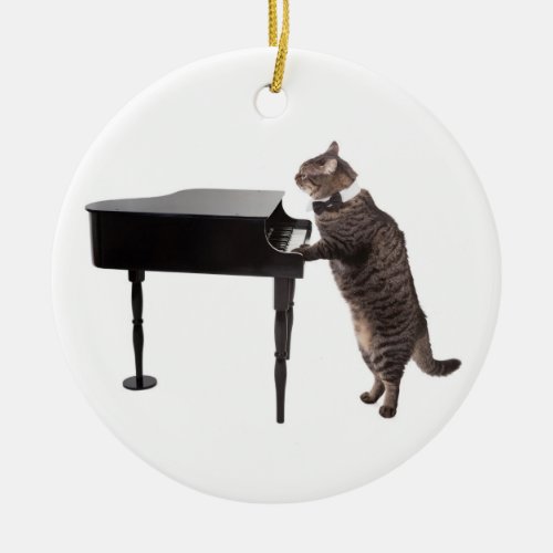 Cat Playing Piano Ceramic Ornament