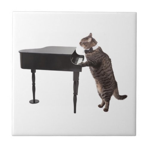 Cat Playing Piano Ceramic Tile