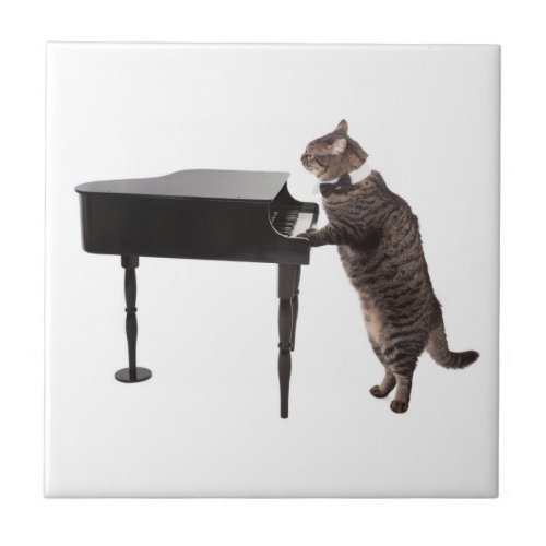 Cat Playing Piano Ceramic Tile