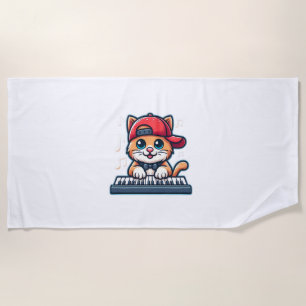 Cat Playing Piano Design for Music and Cat Lovers Beach Towel