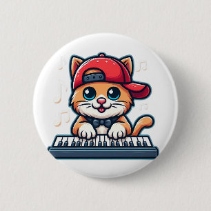 Cat Playing Piano Design for Music and Cat Lovers Button