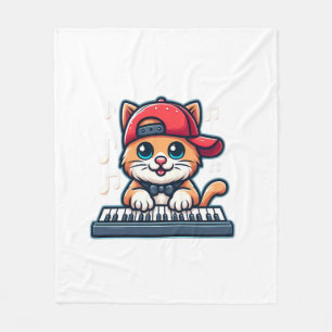 Cat Playing Piano Design for Music and Cat Lovers  Fleece Blanket