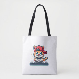 Cat Playing Piano Design for Music and Cat Lovers  Tote Bag