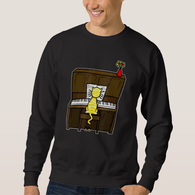 Cat Playing Piano Doodle For Cat Pianists Cat Mom Sweatshirt (Front)