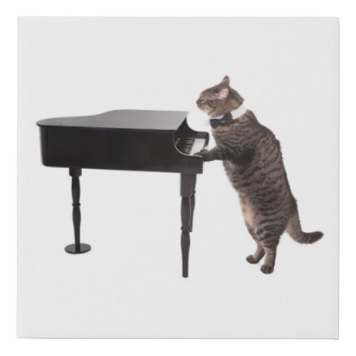 Cat Playing Piano Faux Canvas Print