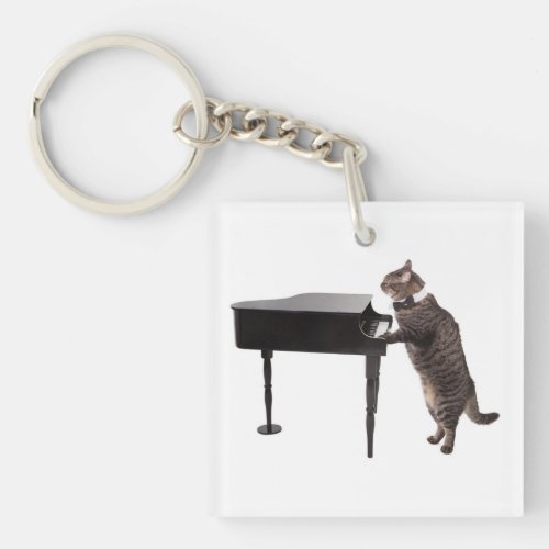 Cat Playing Piano Keychain