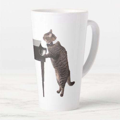 Cat Playing Piano Latte Mug