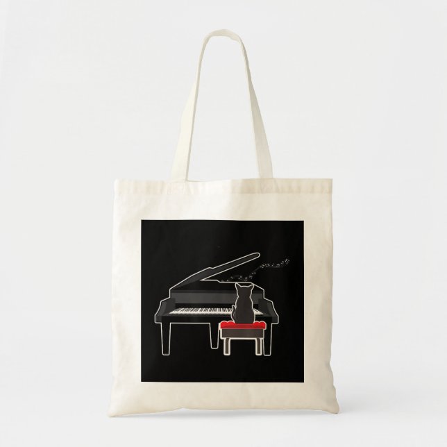 Cat Playing Piano Music Lover Funny T  Tote Bag (Front)