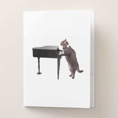 Cat Playing Piano Pocket Folder