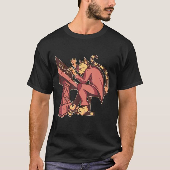 Cat Playing Piano Special Blues Music Jazz Artist  T-Shirt (Front)