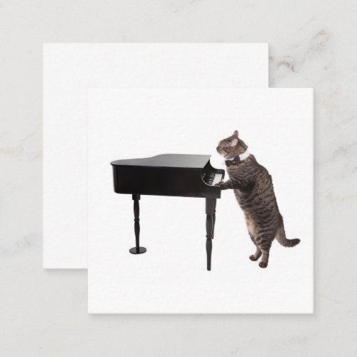 Cat Playing Piano Square Business Card