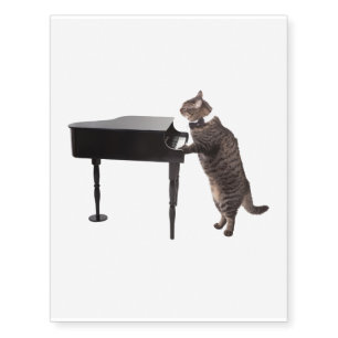 Cat Playing Piano Temporary Tattoos