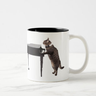 Cat Playing Piano Two-Tone Coffee Mug