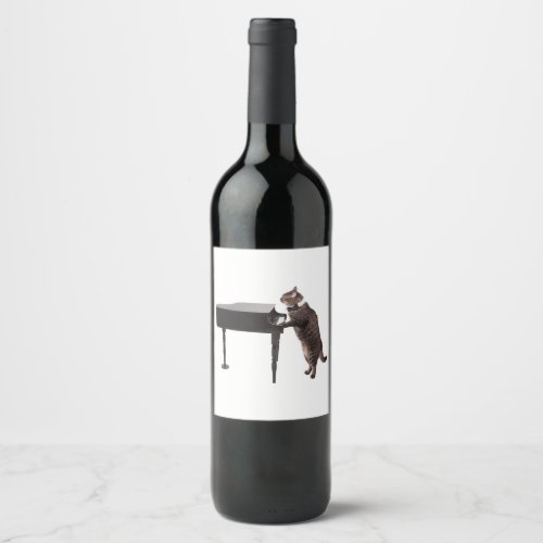 Cat Playing Piano Wine Label