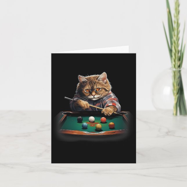 Cat Playing Pool Billiards Cool Funny Cats  Card (Front)