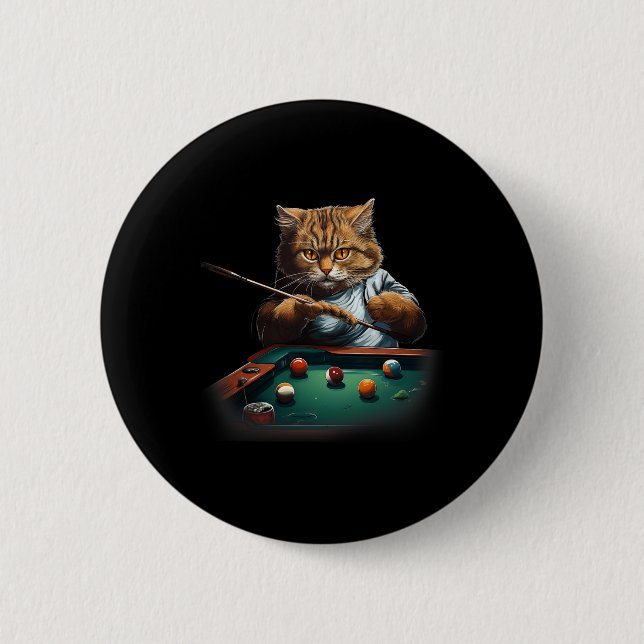 Cat Playing Pool Billiards Cool Funny Cats Men Wom Button (Front)