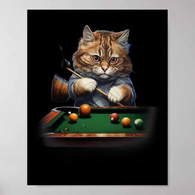 Cat Playing Pool Billiards Cool Funny Cats  Poster (Front)