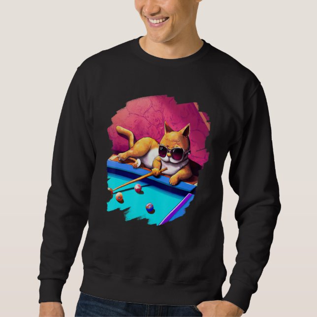 Cat Playing Pool Billiards in Lounge Cool  Cats 2 Sweatshirt (Front)