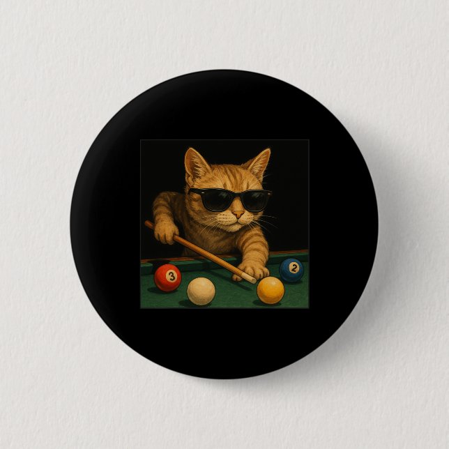 Cat Playing Pool Billiards In Lounge Cool Funny Ca Button (Front)