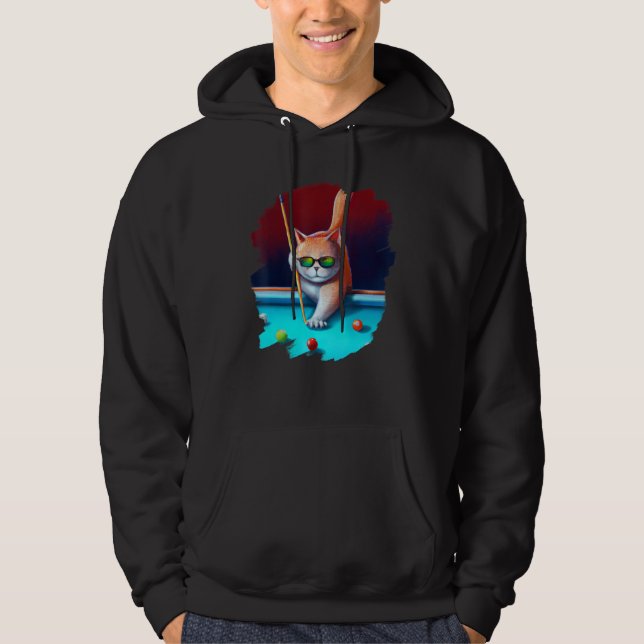 Cat Playing Pool Billiards in Lounge Cool Funny Ca Hoodie (Front)