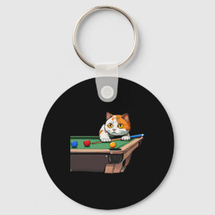Cat Playing Pool Billiards In Lounge Cool Funny Ca Keychain