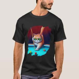 Cat Playing Pool Billiards In Lounge Cool Funny Ca T-Shirt