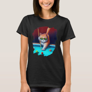 Cat Playing Pool Billiards in Lounge Cool Funny Ca T-Shirt