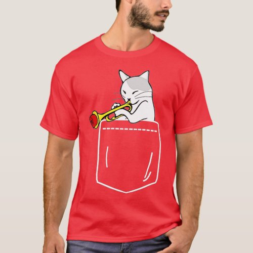 Cat Playing rumpet in Pocket  Jazz Lover  T_Shirt