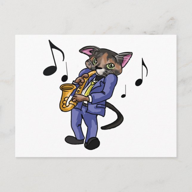 Cat Playing Sax Postcard (Front)