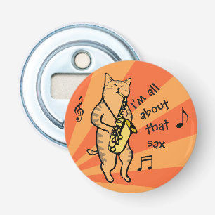 Cat Playing Saxophone  Bottle Opener