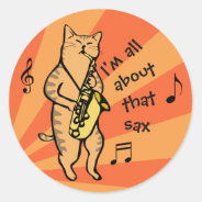 Cat Playing Saxophone Classic Round Sticker at Zazzle