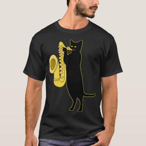 Cat Playing Saxophone   Cool Wind Instrument Sax T_Shirt