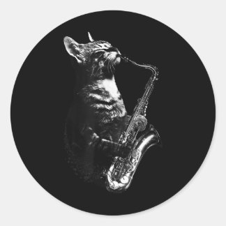 Cat Playing Saxophone Funny Cat Jazz Sax Music Sax Classic Round Sticker