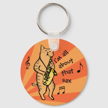 Cat Playing Saxophone Keychain by DippyDoodle at Zazzle