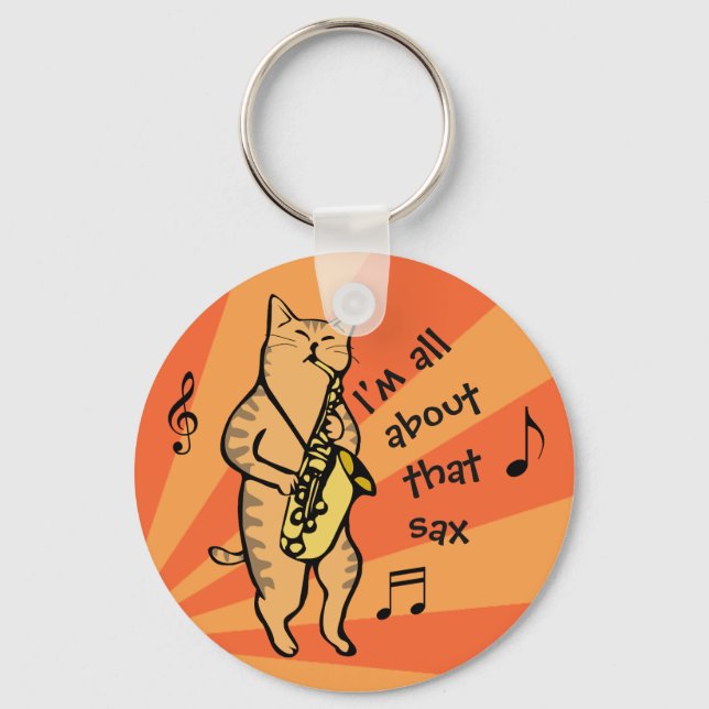 Cat Playing Saxophone Keychain (Front)
