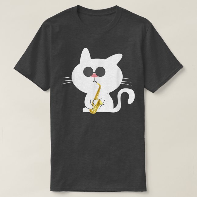 Cat Playing Saxophone Music Lover  T-Shirt (Design Front)