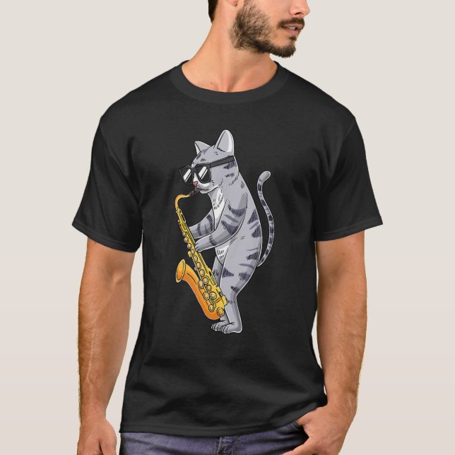 Cat Playing Saxophone Saxiness Saxophonist Jazz Sa T-Shirt (Front)