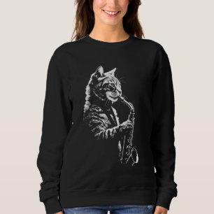Cat Playing Saxophone Vintage Jazz Musician Saxoph Sweatshirt