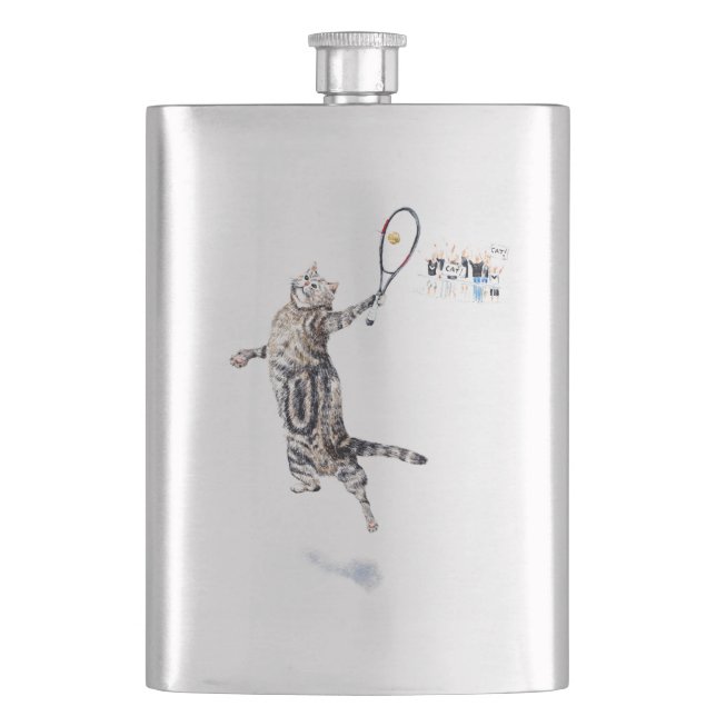 Cat Playing Tennis Flask (Front)