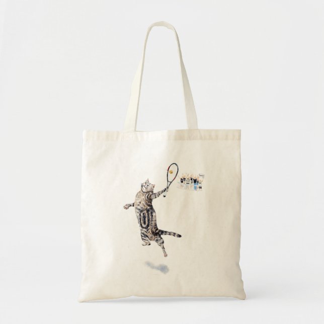 Cat Playing Tennis Tote Bag (Front)