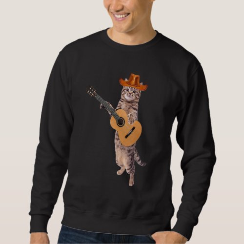 Cat Playing The Acoustic Guitar Funny Cat Guitar M Sweatshirt